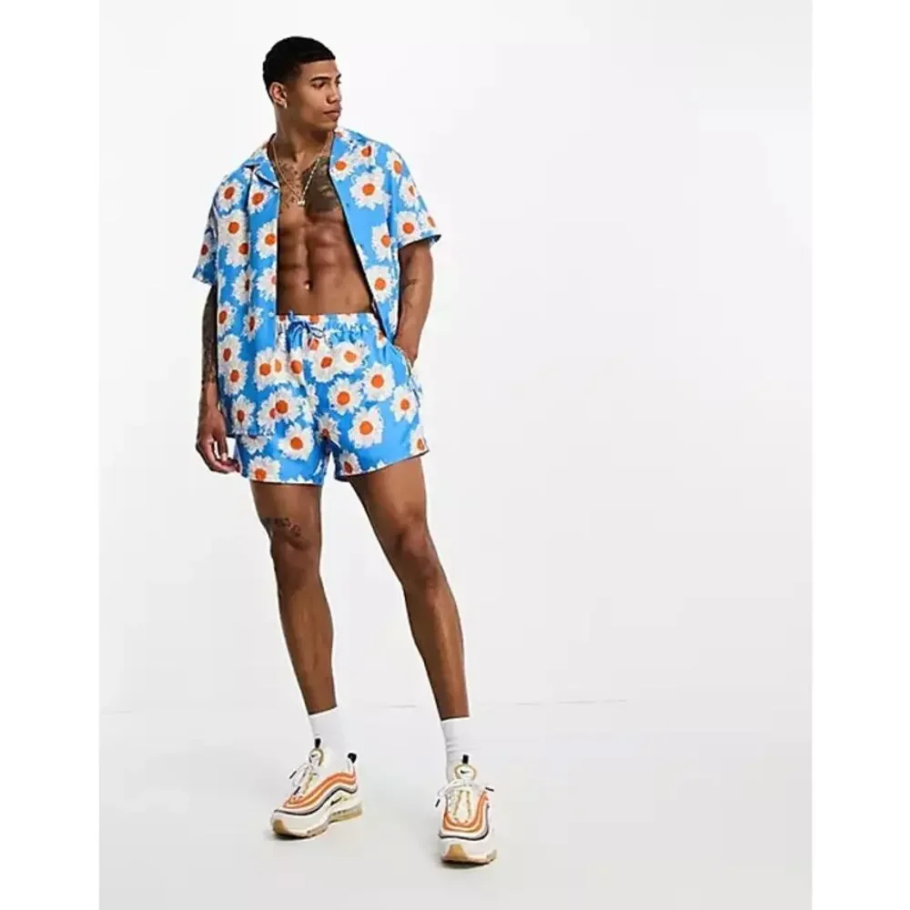 ASOS Design | Men | Floral Daisy Vacation Cruise Swimwear Top Short Set | L-XL
